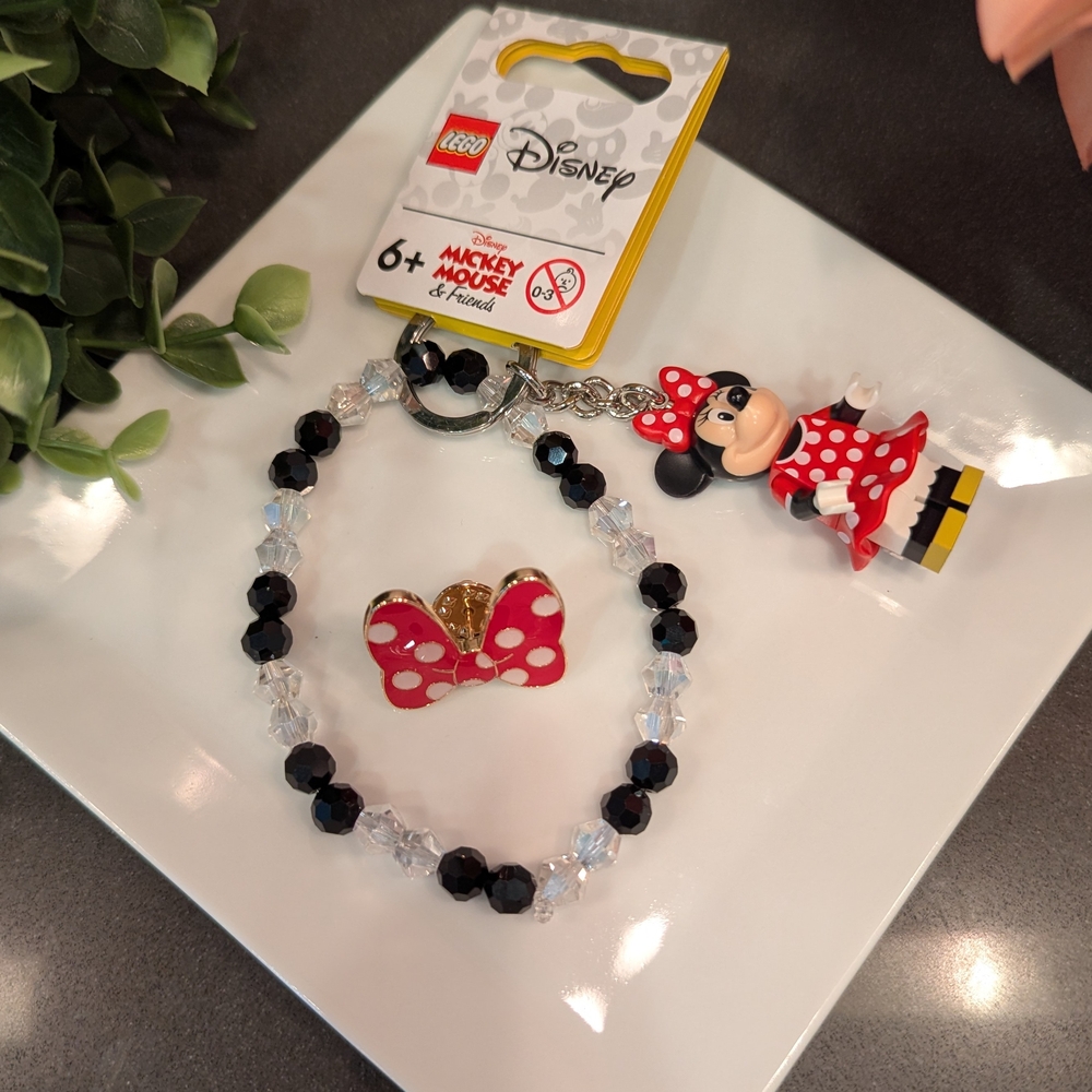 LEGO Disney Minnie Mouse Wristlet Keychain & Bow Pin